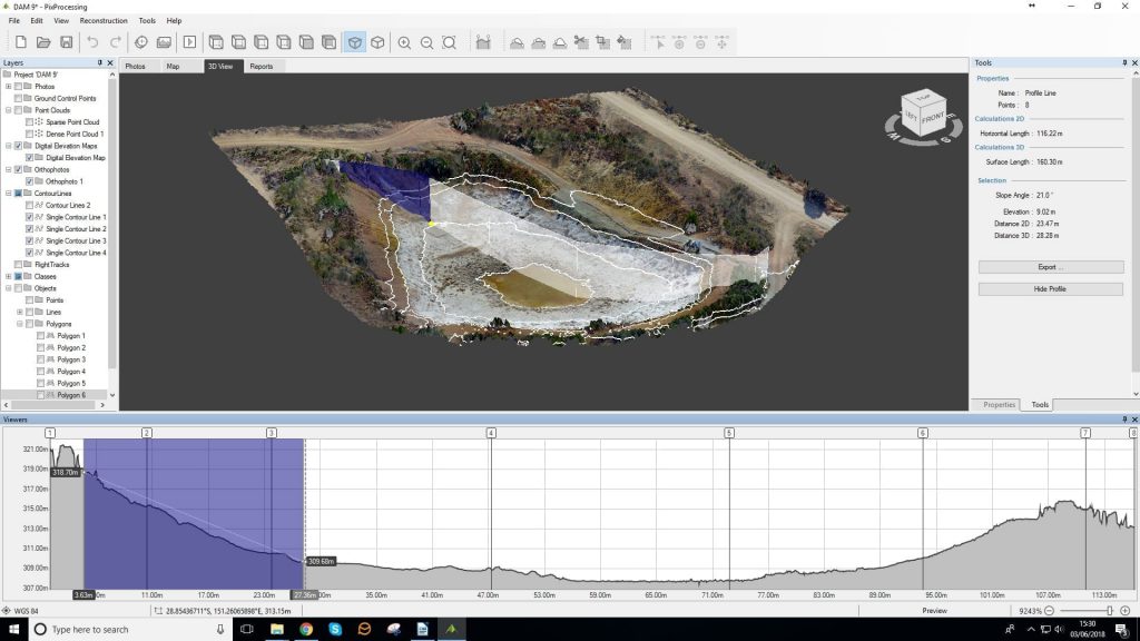 Ravine profile to indicate the highest and lowest points